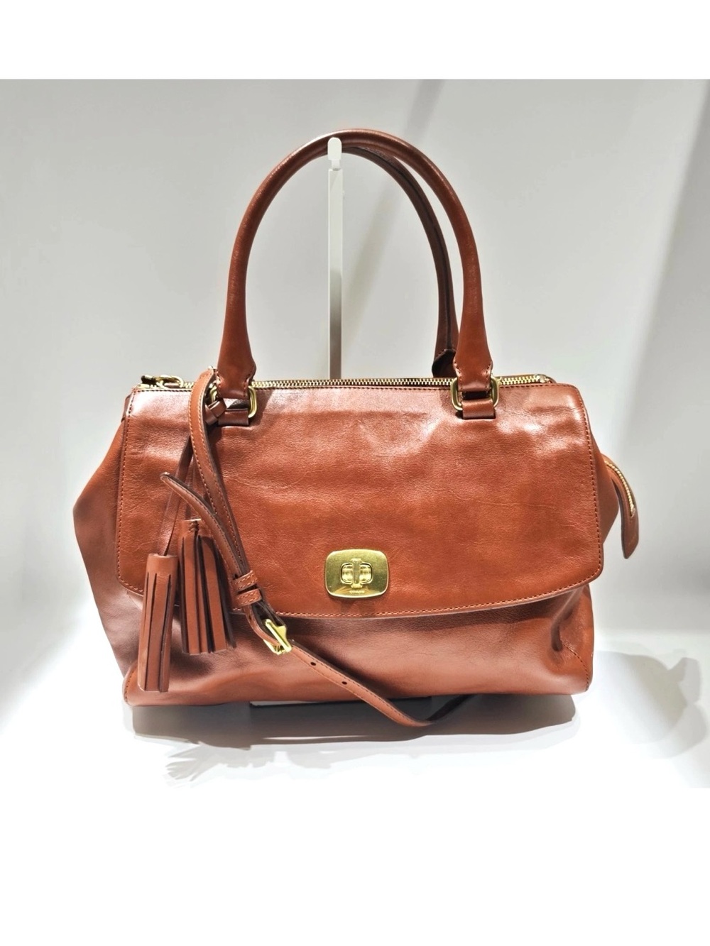 Coach Legacy Harper Satchel Cognac Leather Large Tote Crossbody Shoulder Bag - Picture 7 of 11